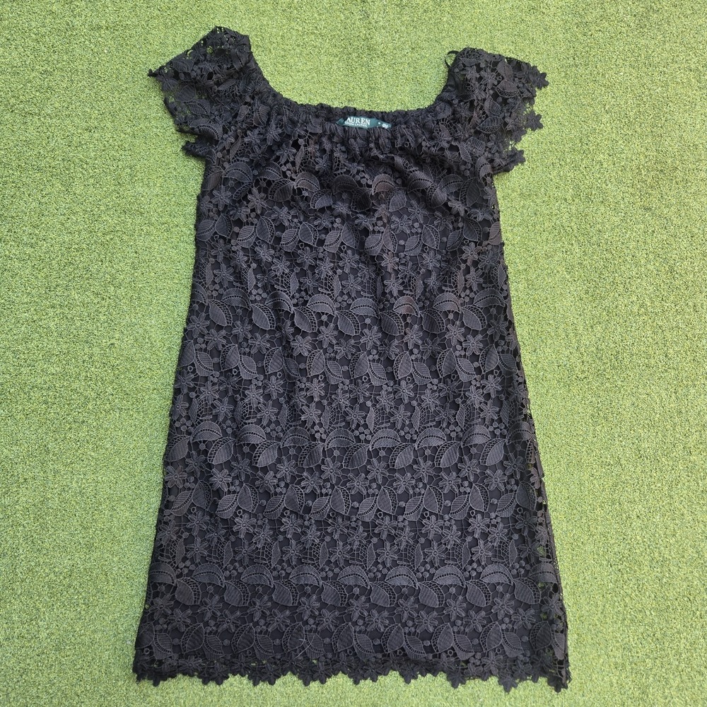 Lauren By Ralph Lauren Dress Women's Size 0 Black Lace Off Shoulder